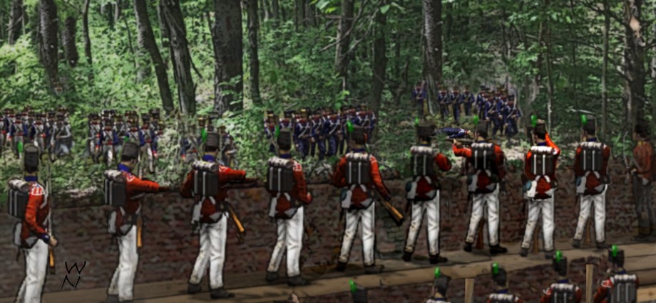 
 waterloo-napoleon-dot-com-wargame-battle-replay-001-british-coldstream-foot-guards-infantry-fight-french-hougoumont-garden-wall