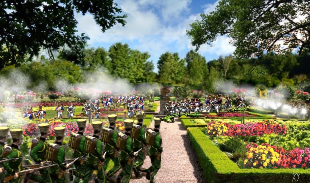 
 waterloo-napoleon-dot-com-wargame-battle-replay-003-Nassau-infantry-attack-french-hougoumont-garden