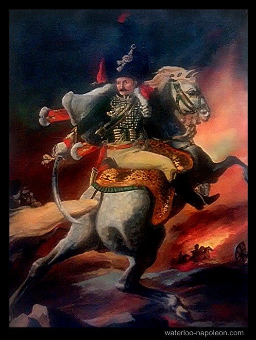 
 Famous painting. Waterloo and Napoleon Imperial Guard Chasseur Officer