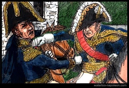 
 Marshal Macdonald punches a French general in an event during Napoleon's triumphant return to Paris in the Spring of 1815.